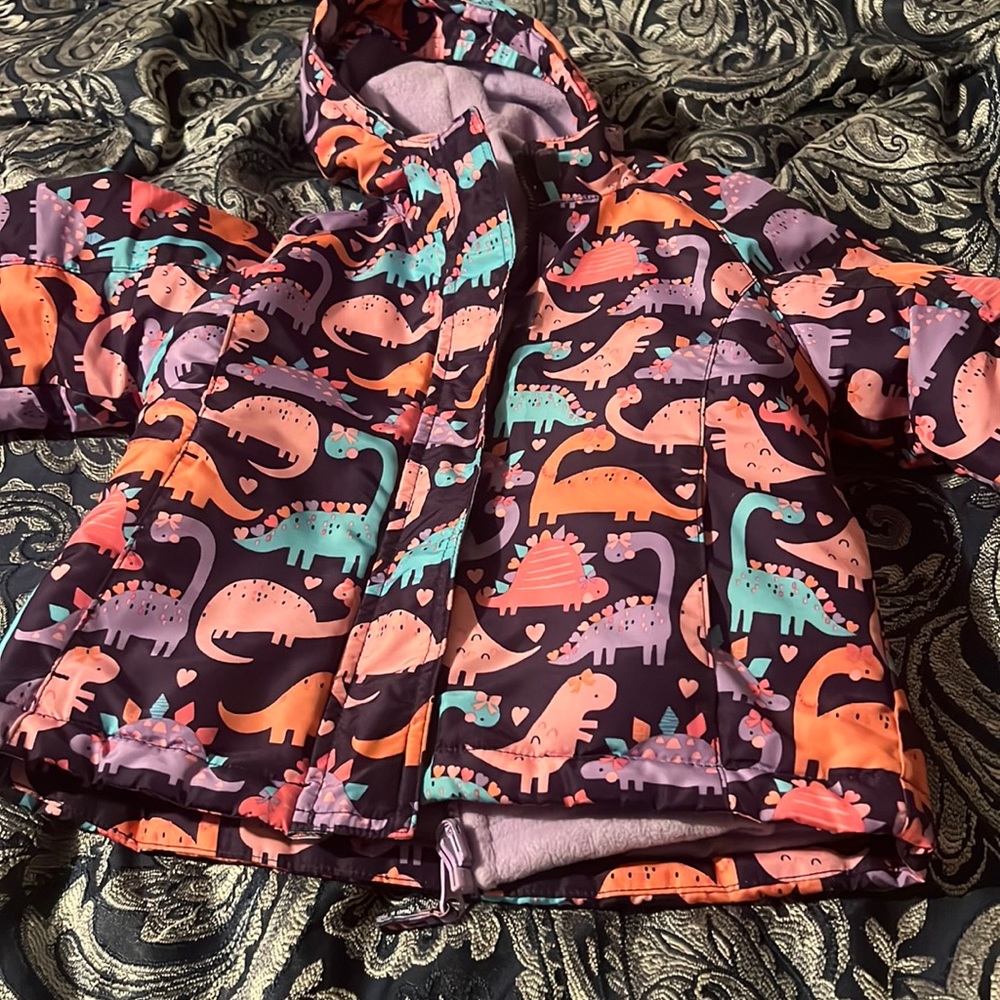 Children place dinosaur’s print jacket. Size 4t, worn before